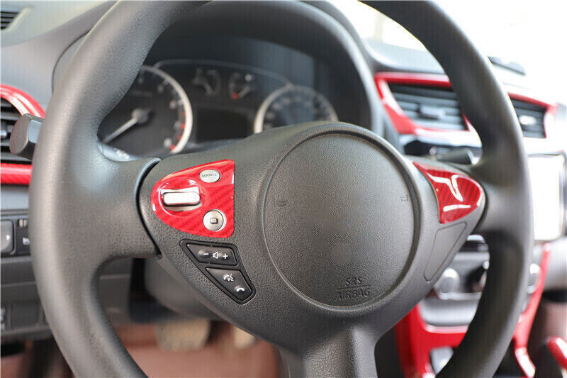 Steering Wheel Button Frame Trim Fit for Nissan Sentra 16-19 Red Carbon Fiber