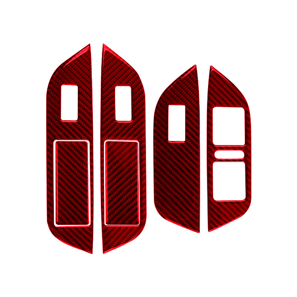 Red 6Pcs Window Switch Button Trim Cover Carbon Fiber for VW Touareg 2011-2018