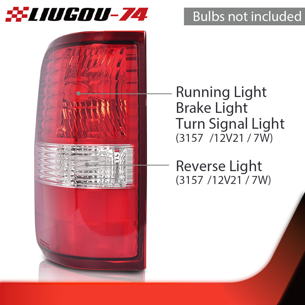 A pair of taillights fits 2004-2008 for Ford F-150 driver and passenger side 2-piece set.
