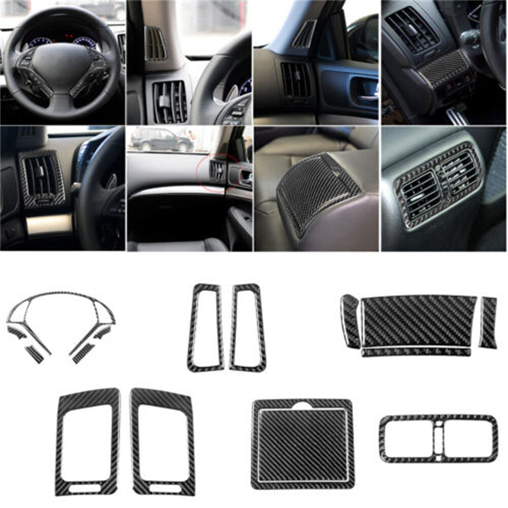16Pcs Carbon Fiber Car Interior Full Set Trim Kit for Infiniti G37 Sedan 2010-13