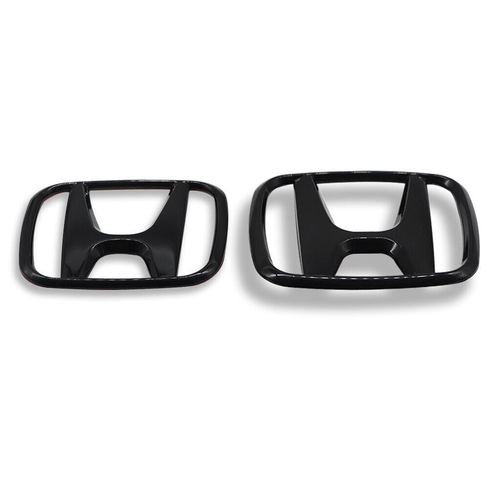 One pair of H+FE gloss black front and rear badges for Honda for Civic FE 2021-2023.