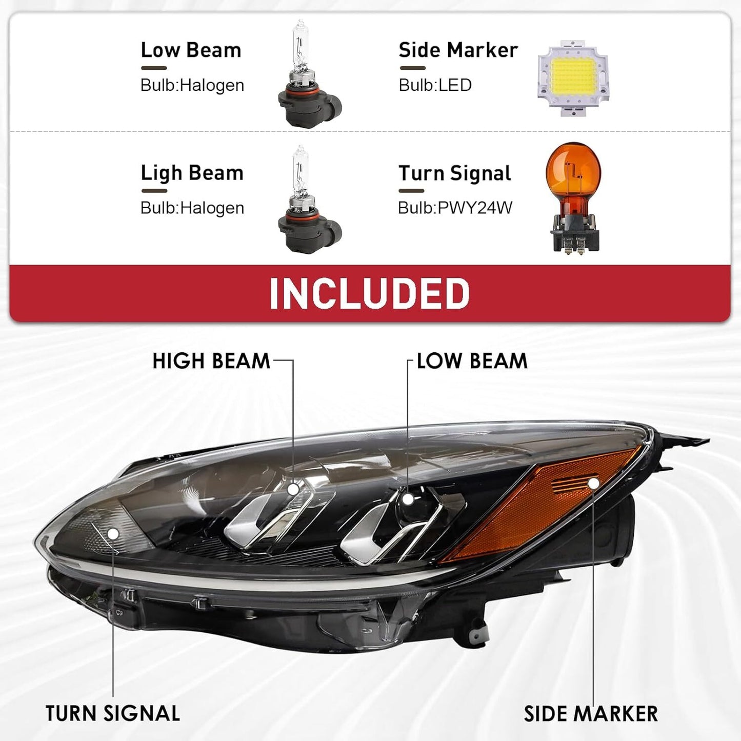 Driver Passenger Side Halogen Headlight Assy w/Bulb For 2020-2022 for Ford Escape