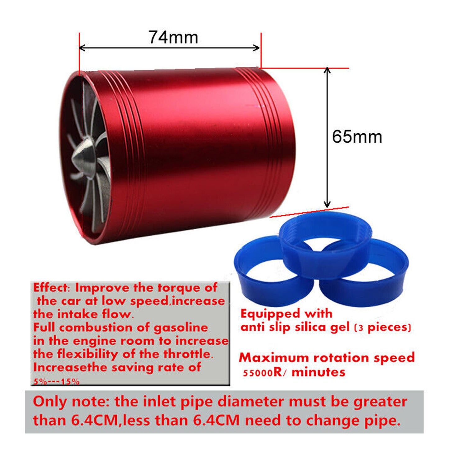 Car Turbo Supercharger Air Intake Double Fan Turbo Gas Fuel Aluminum Alloy