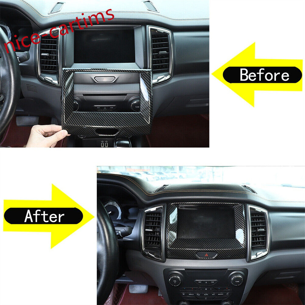 Carbon Fiber ABS Dashboard GPS Navigation Panel Trim Fit for Ford Ranger 2015-22
