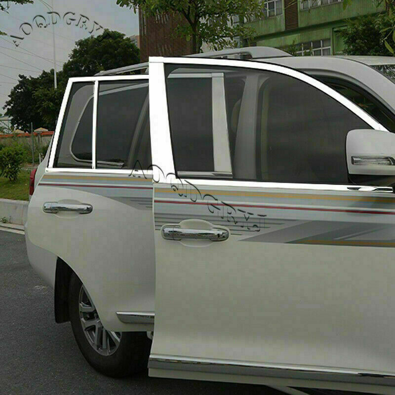 8P for Land Cruiser 2008-2021 Chrome Car Window Pillar Posts Moulding Cover Trim