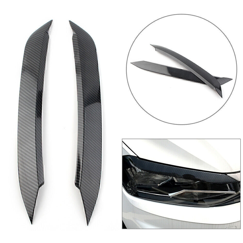 for VW Polo 2019+ 2x Carbon Look Headlight Eyebrow Eyelid Molding Trim Lid Cover