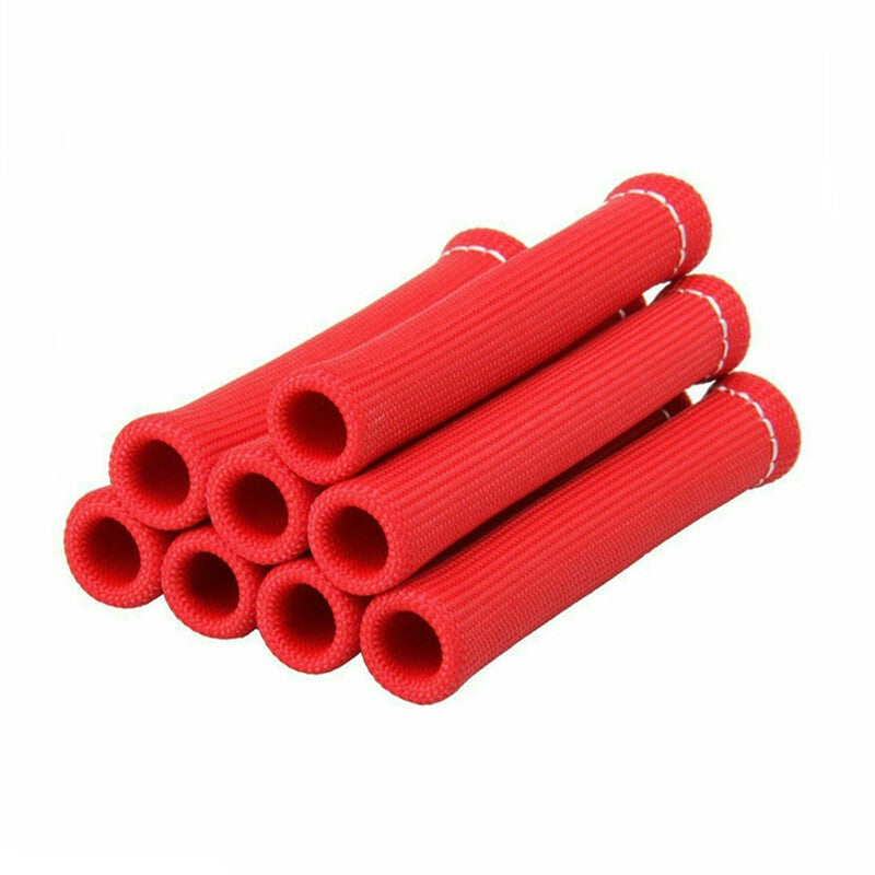 Car 1200 Degree Red Spark Plug Wire Boots Protector Sleeve Heat Shield Cover 8P
