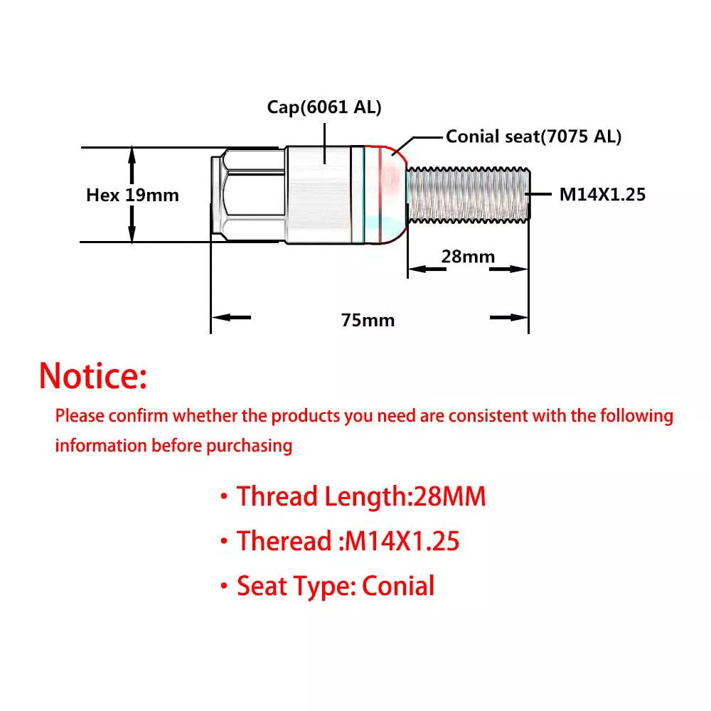 20PC 28mm M14x1.25 Wheel Lug Bolt Cone for Seat Studs Set for Most Aftermarket Green