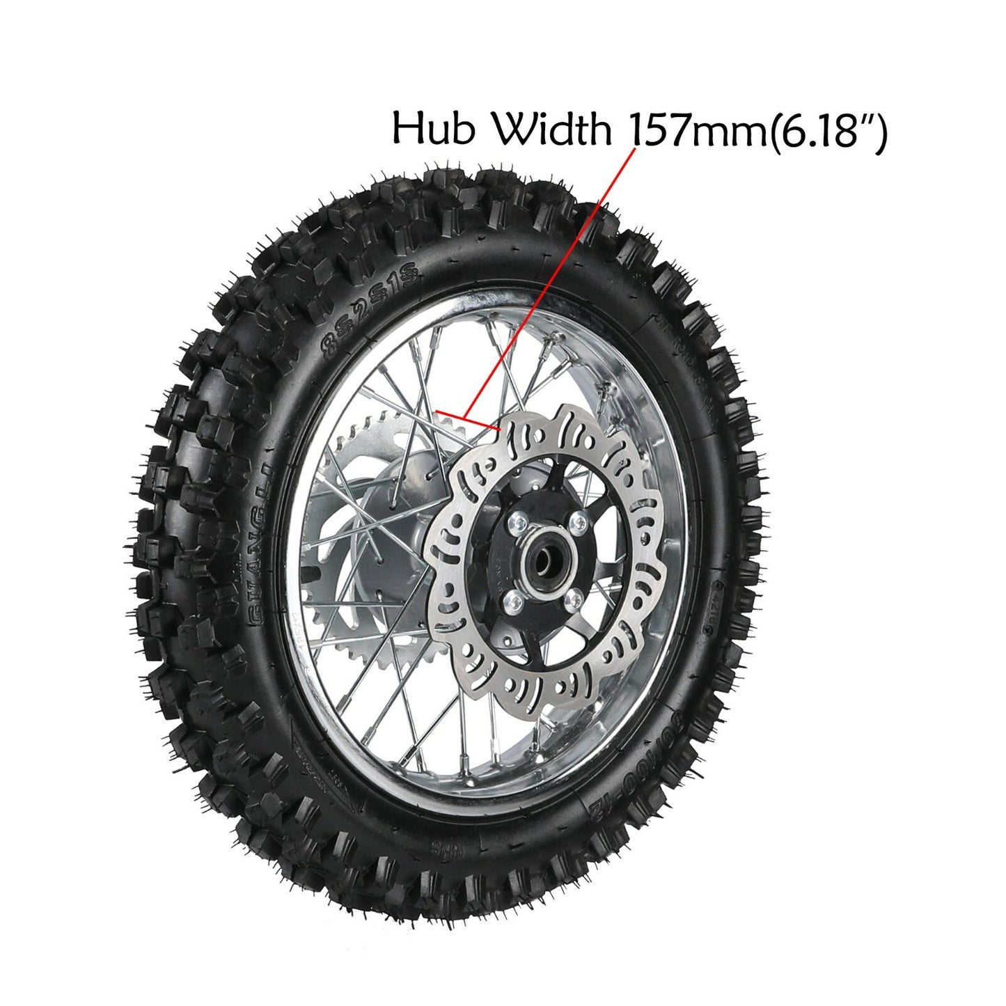 12-inch rear wheel, 80/100-12 tire, rim assembly, suitable for 50cc, 110cc, 125cc, and 70cc pit bikes.