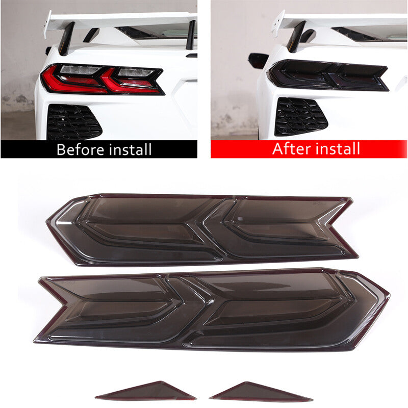 Smoked Black Taillight Trim with Black Nut Cover for C8 for Corvette 2020-24