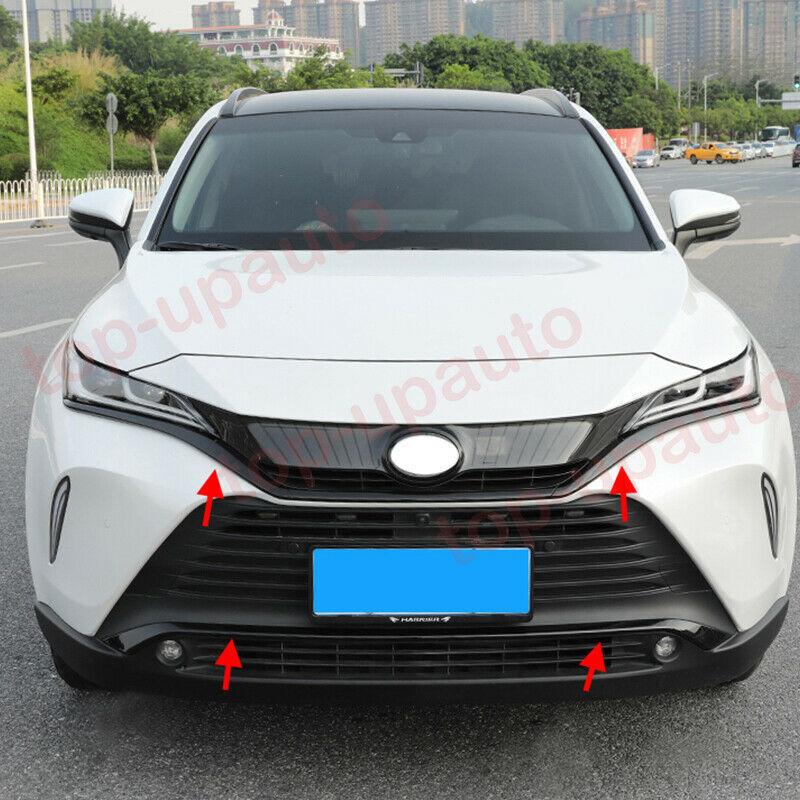 for Toyota Venza 2021-2023 Glossy black Front Bumper + Grill Moulding Cover Trim