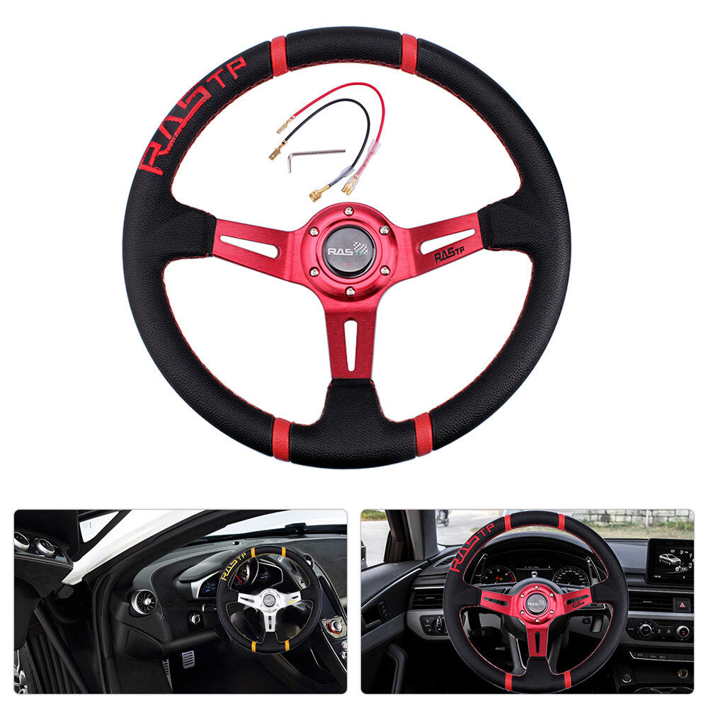 Red RASTP 13 Aluminum Racing Steering Wheel + 6 Hole Quick Release Hub Adapter