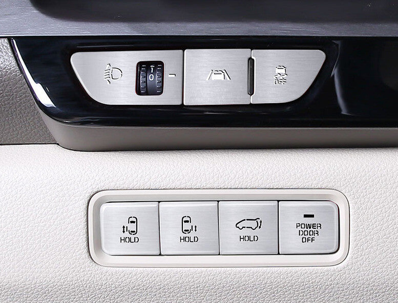 Headlight Button Trim Sticker Cover 7 for Kia Carnival 2022-23 Silver Aluminum