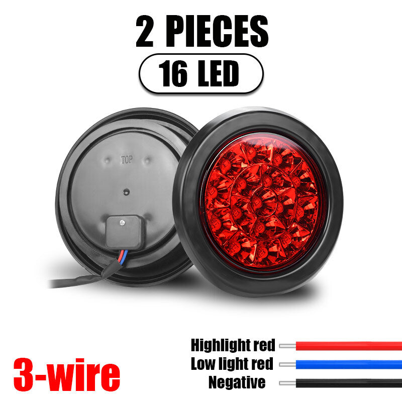 2X 4inch Round Red 16LED Truck Trailer Brake Stop Turn Signal Tail Lights 12-24V