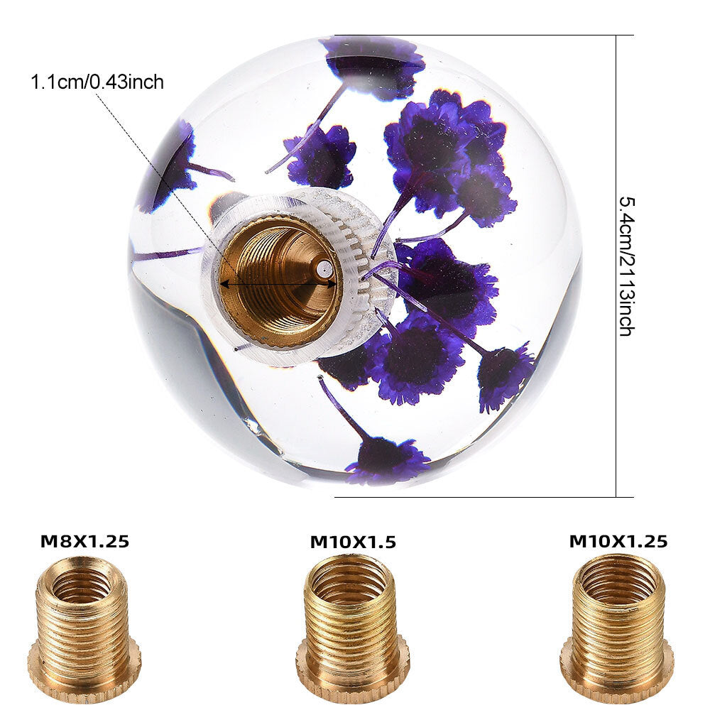 Purple Flower Car Gear Stick Shift Knob Acrylic Crystal Rpund Gear Shifter Stick