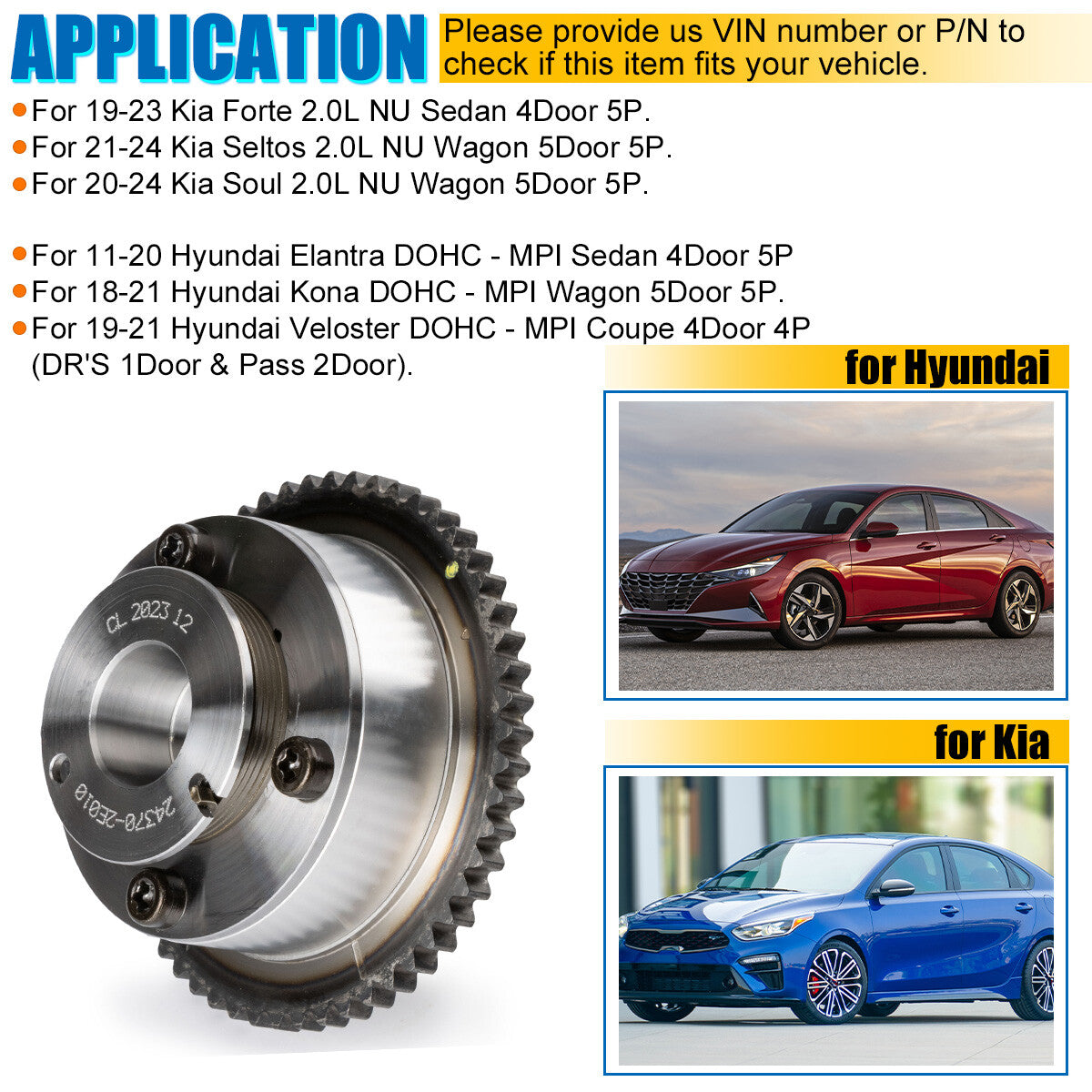 New Exhaust Cam Gear 24370-2E020 For 2017-2020 for Kia Soul Forte 11-20 for Elantra 2.0L