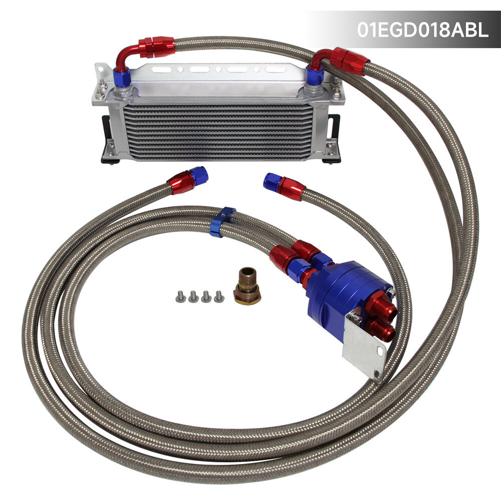 13 Row AN8 Engine Oil Cooler +Relocation Filter Adapter Hose Kit w/Bracket SL