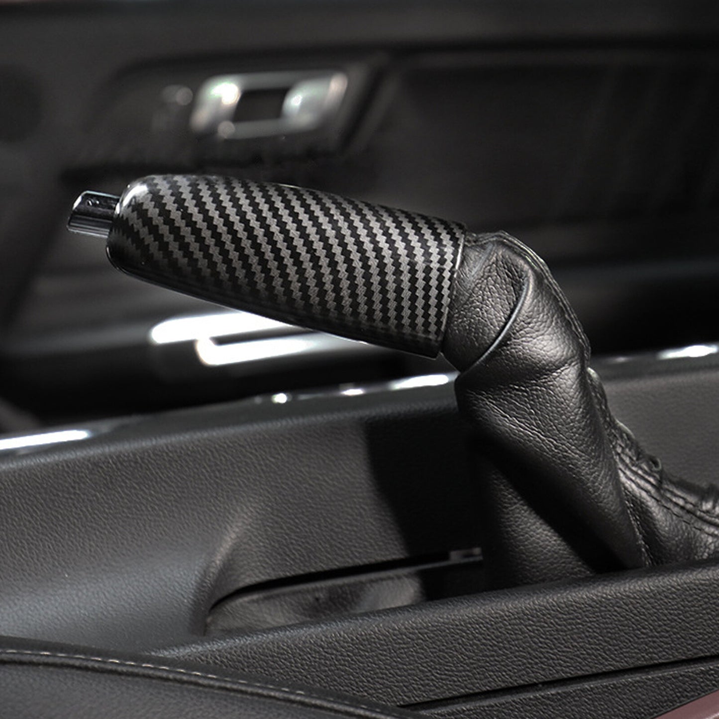 Black Carbon Fiber Brake Handle Handbrake Cover Trim Fit for Ford for Mustang 15-21 AT