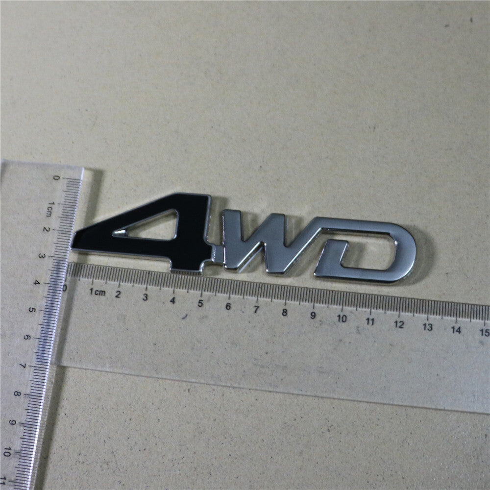 2x Silver Chrome Black 4WD Big Metal Decal Sticker Badge Emblem Engine Hatchback