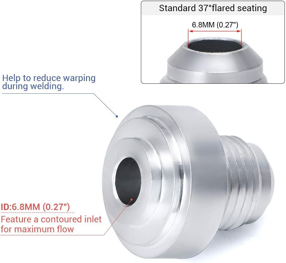 4Pcs AN6 -6AN Male Billet Steel Weld On Fitting/Adapter 6061-T6 Aluminum Alloy