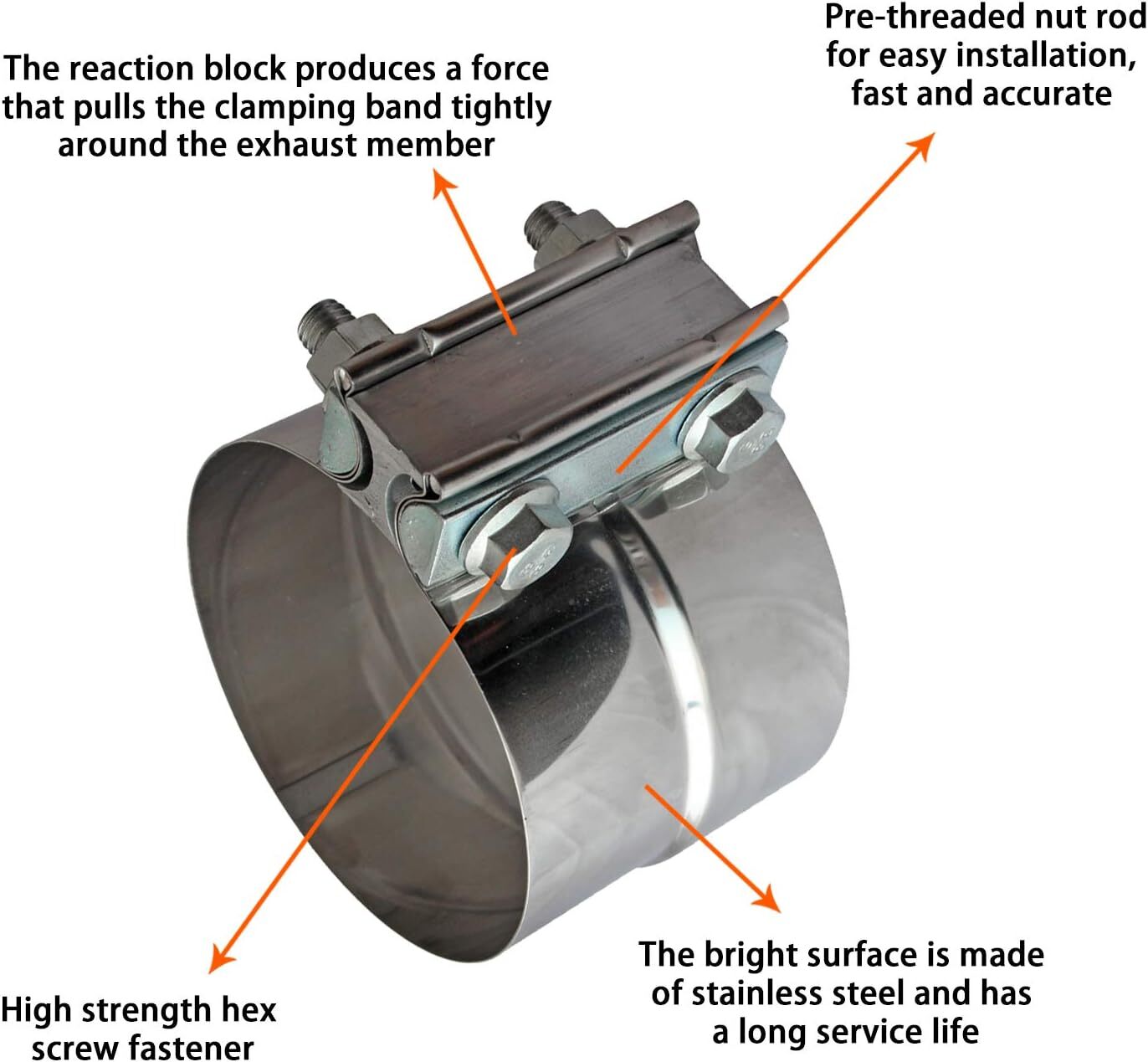 4-inch exhaust clips with stainless steel muffler belt clips for turbine downpipe tips