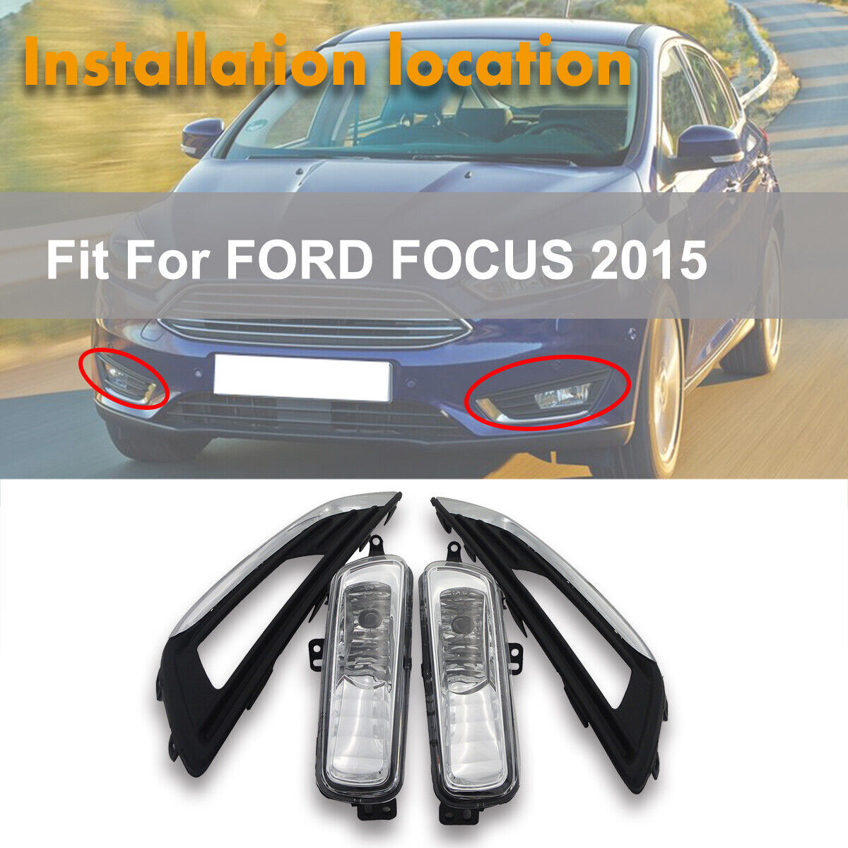 Fog Light Driving Lamp Assembly L+R Kits w/Covers+Bulb for Ford Focus 2015 2016