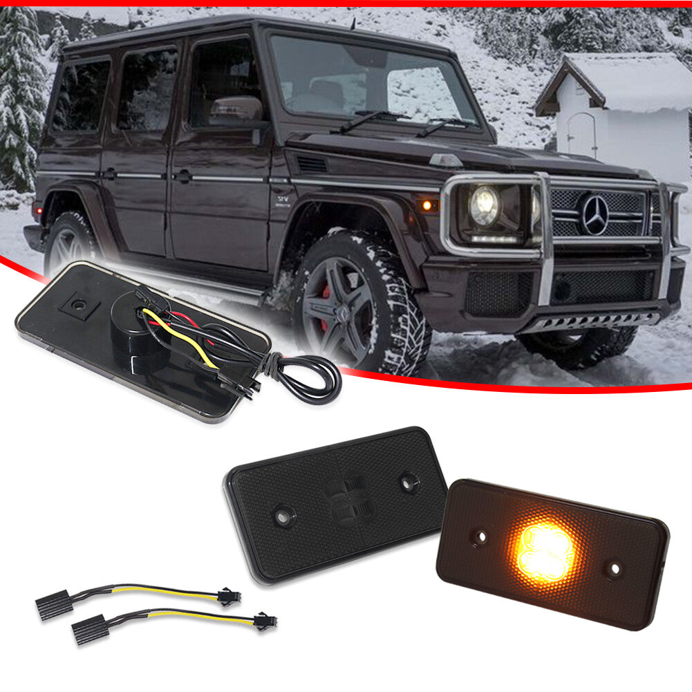 Two front side marker lights are suitable for Mercedes-Benz W463 G-Class, G500, G550, G55, G63, and AMG models.