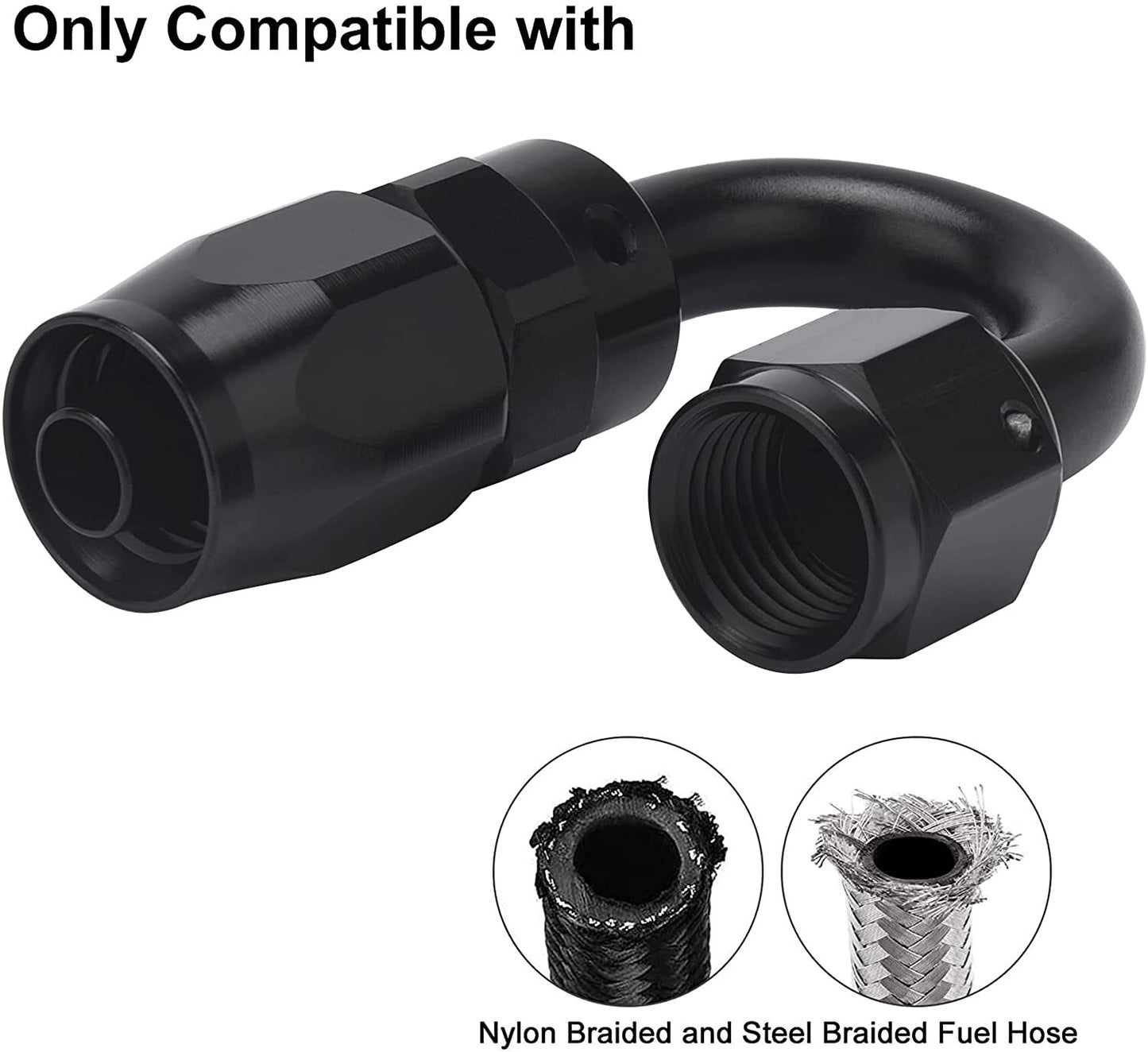 2pcs 10AN 180Degree Swivel Hose End Fitting for Braided Fuel Line Aluminum Black