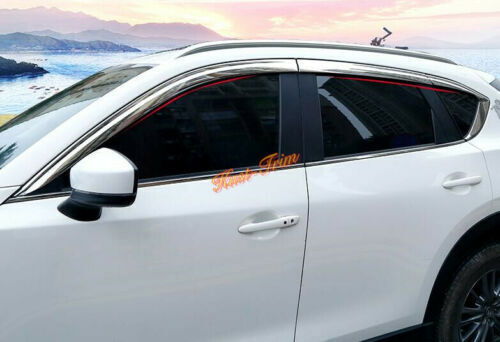 6x for Mazda CX-5 2017-2021 Chrome Window Visor Vent Shade Sun Rain Guard Cover