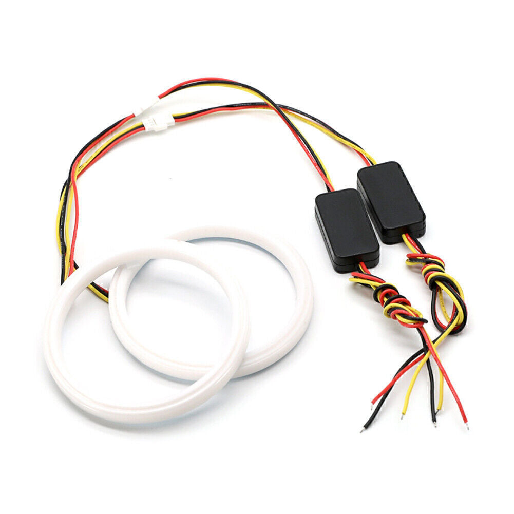 2x White Yellow 80MM Switchback LED Angel Eyes Halo Rings Car Headlight Retrofit