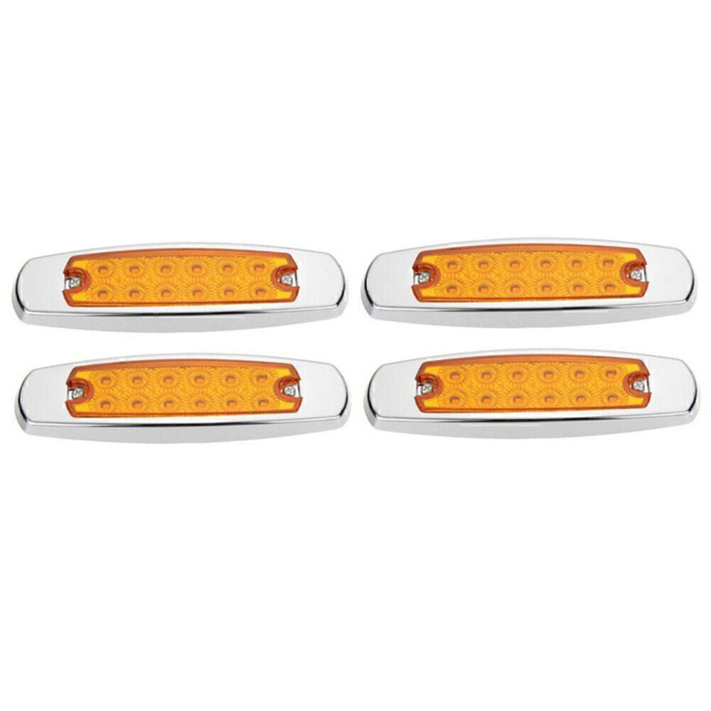 4X Amber 12 LED Sealed Side Marker Clearance Light Fish Shape Truck Trailer 12V