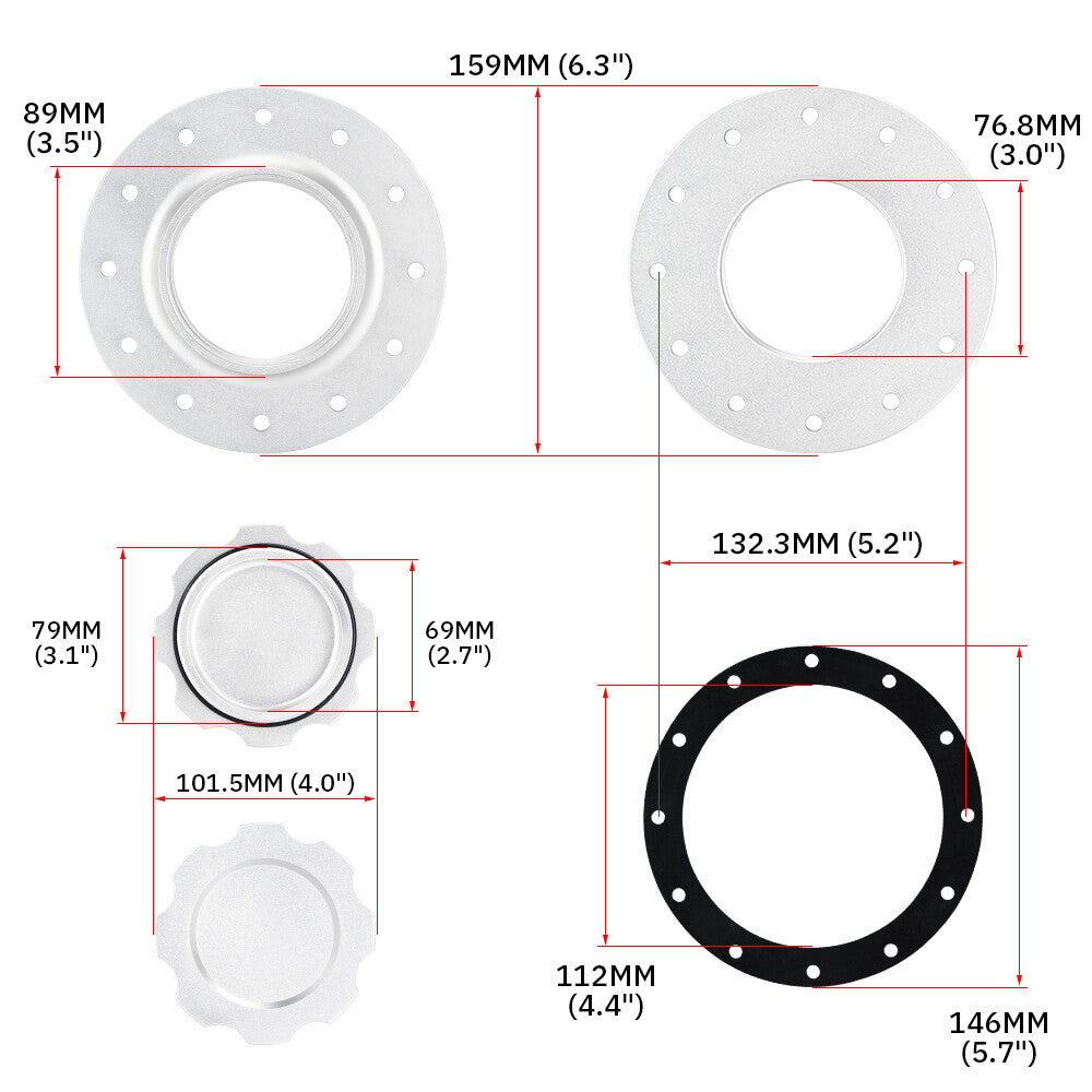 Aluminium Fuel Cell Tank Cap Filler Neck Cap 12 Hole Bolt On 3inch I.D Oil Cap