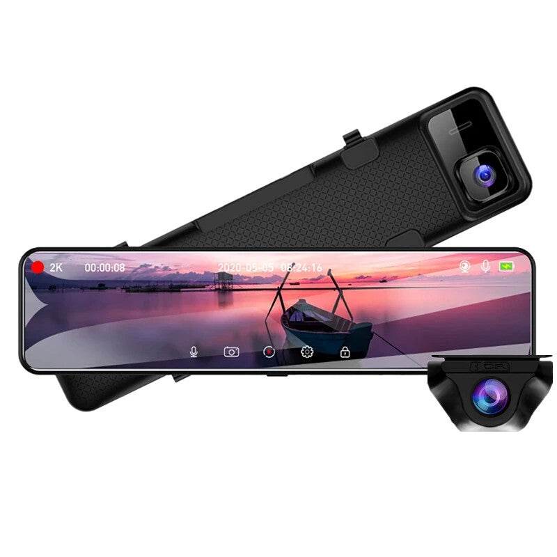 Car DVR 2K Mirror Dash Cam Auto Recorder Dual Lens Support 1080P Rear Camera Kit