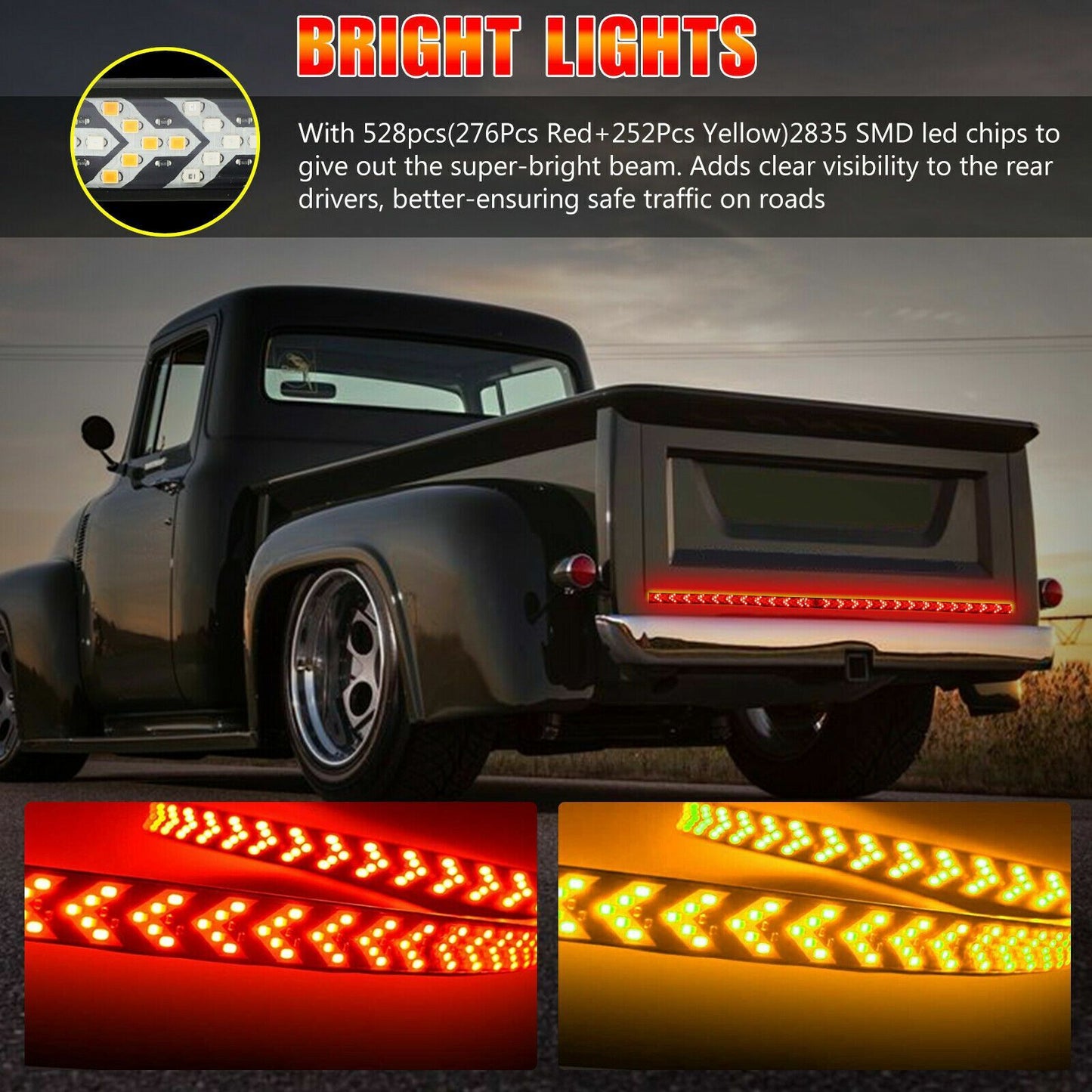 60 inch 528-LED Truck Strip Tailgate Turn Signal Brake Tail Light Bar DC12V