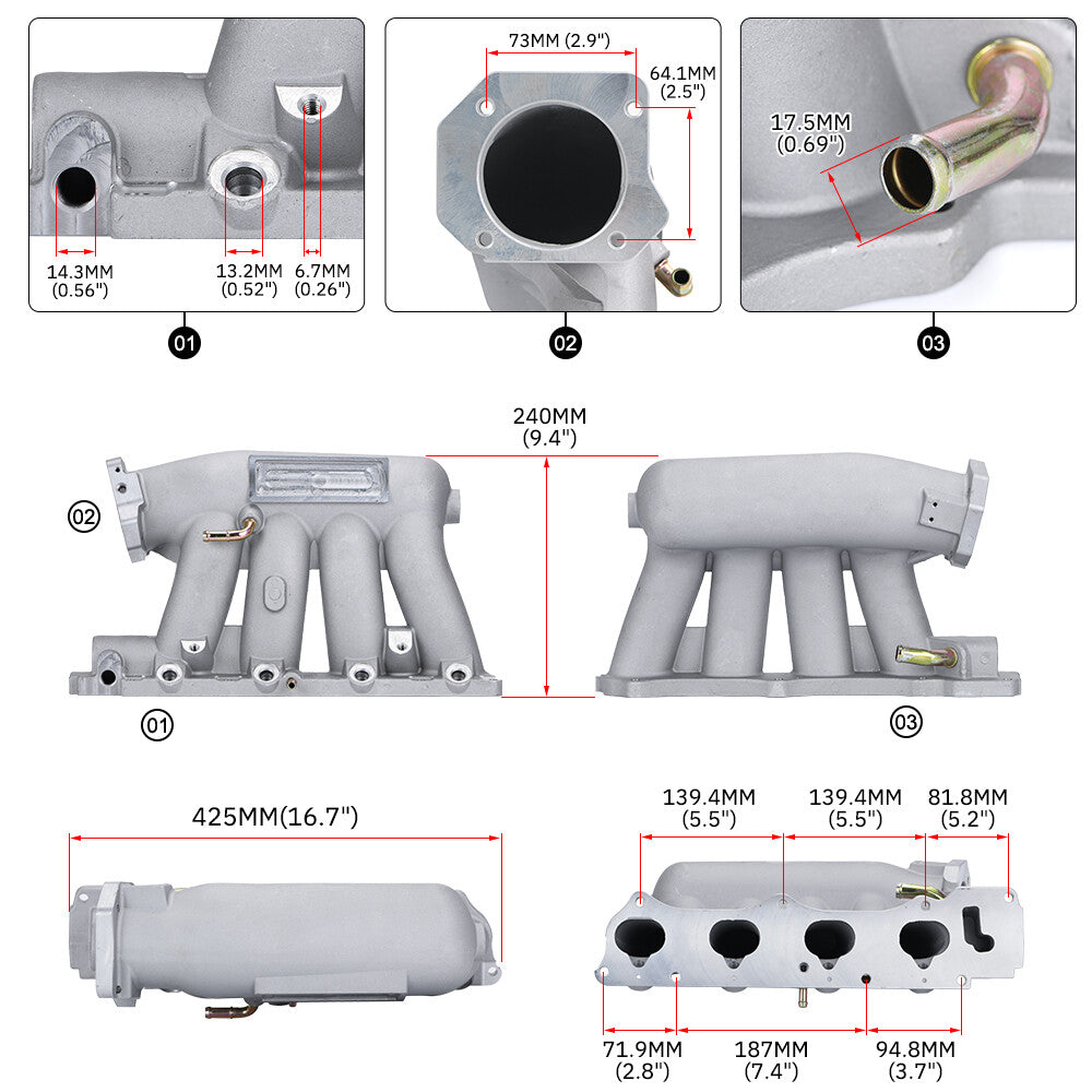 K-series Alu Intake Manifold W/ 70MM Throttle Body for Honda for Acura K20 K24