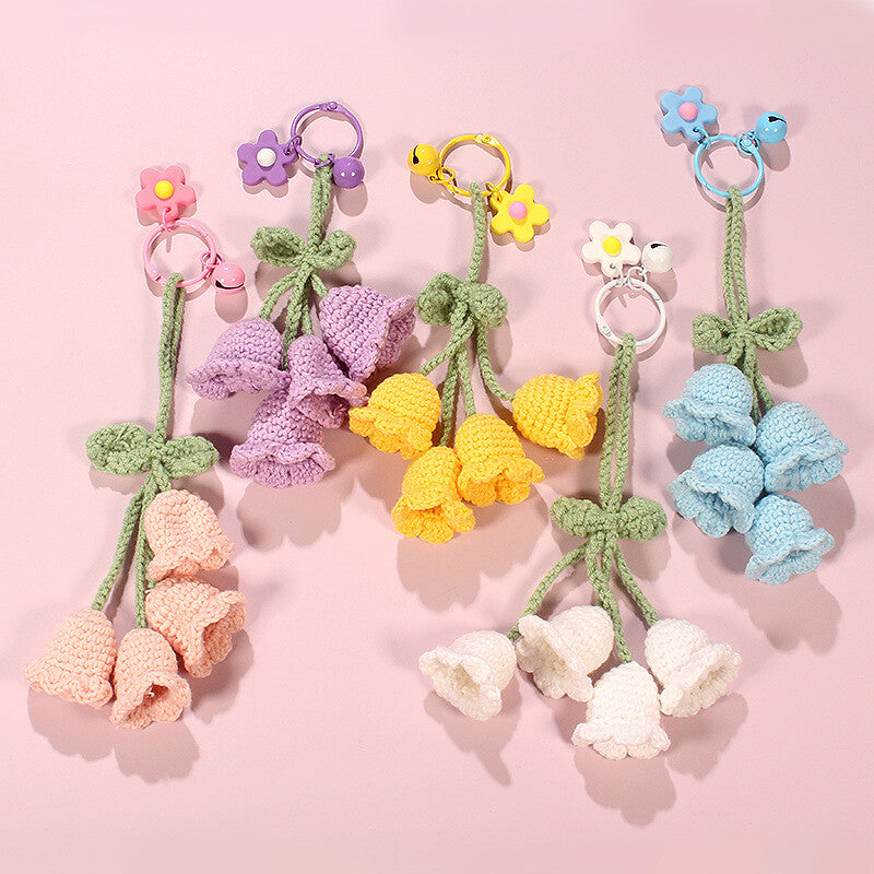 1Pc Hand-woven Bellflower Pendant for Rearview Mirror Hanging Accessory Orange