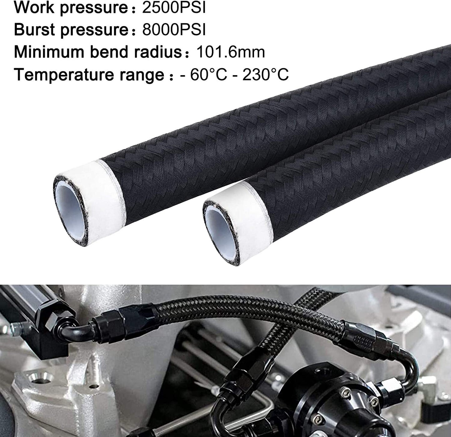 8AN 1/2 inch fuel line connector kit for 20-foot PtFE fuel hoses. AN8 hose end connector adapter.