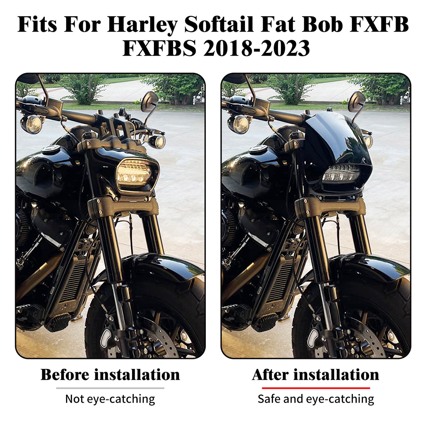 Gloss Black Headlight Fairing Mask Cowl Fits for Harley Softail M8 Fat Bob 18-22