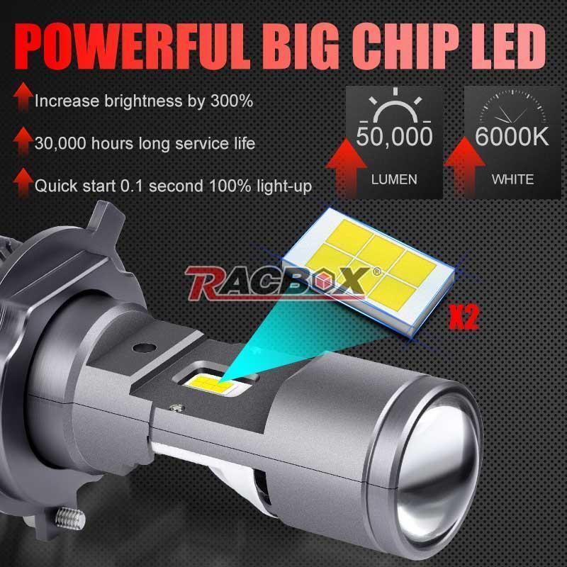 H4 for Mini Bi-LED Projector Lens Hi/Lo Beam 100W 50000LM Headlight Kit Retrofit US