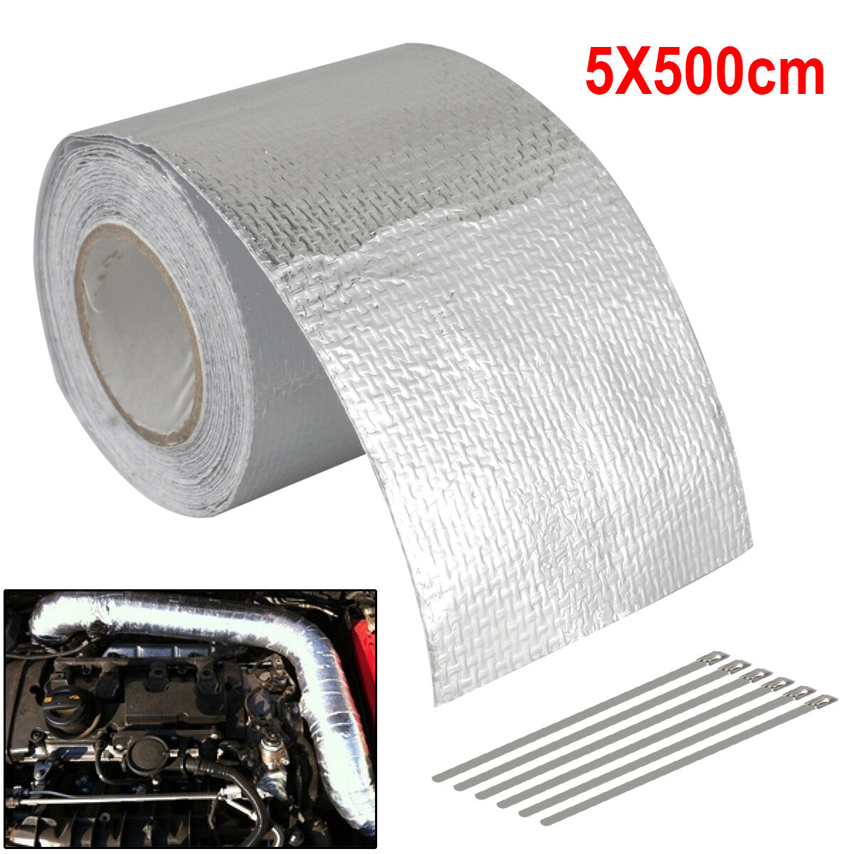 16-foot fiberglass-wrapped barrier tape heat insulation roll exhaust car protection silver