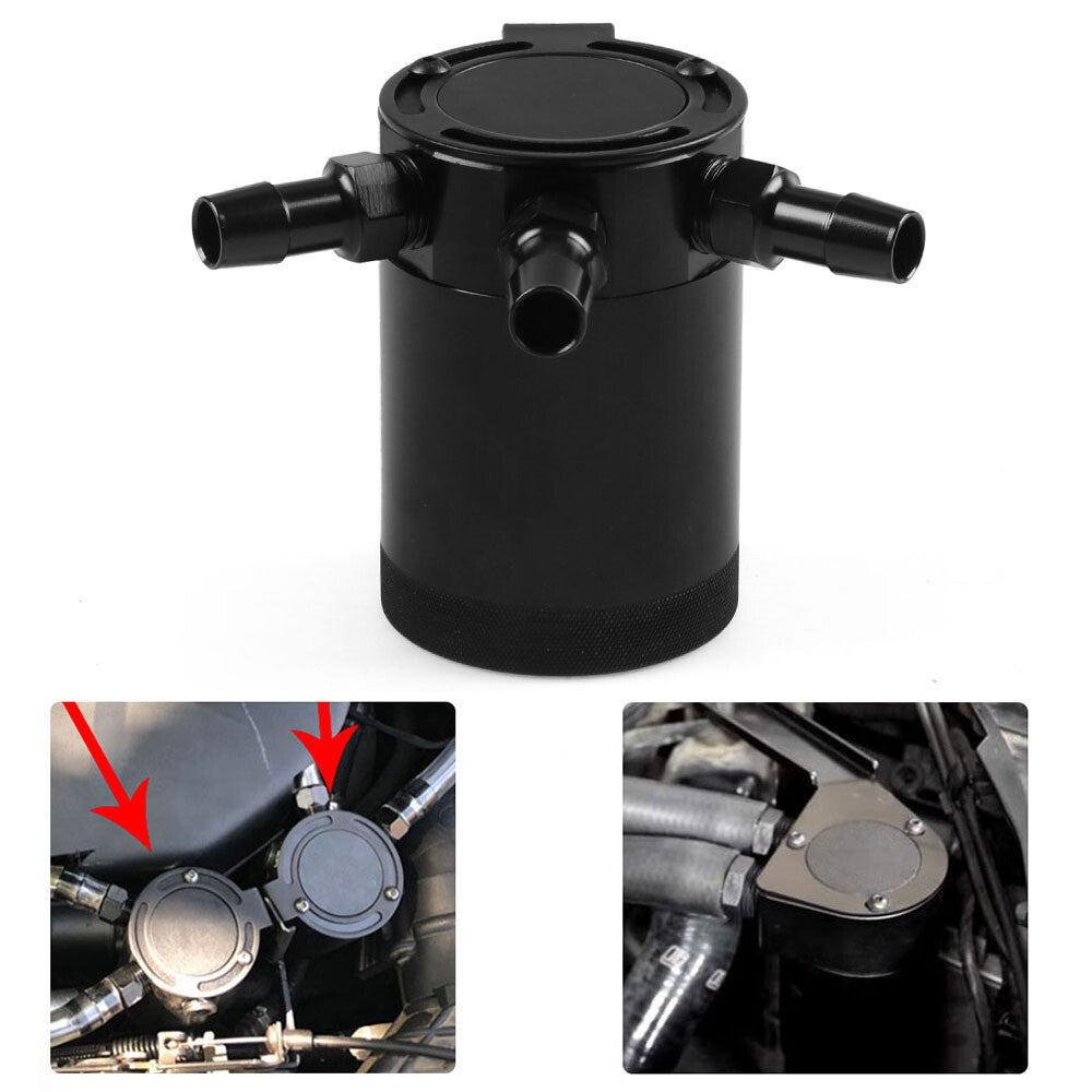 Aluminum Baffled Car Oil Catch Can Tank Separator 3-Port Air-Oil Separator
