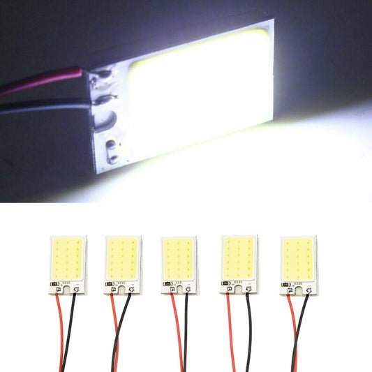 5 White COB 18-LED 12V Plate Dome Car Interior Light Bulb Festoon Adapter