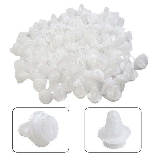 Rivet clamp retainer, push-type, 9mm hole, 100 pieces, white plastic bumper