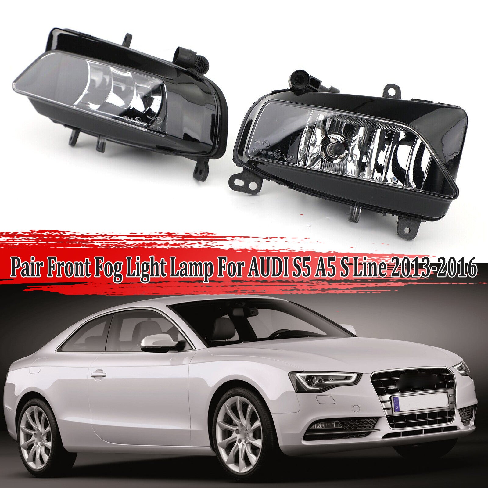 Two halogen fog lights for Audi A5 S series S5 2013 2014 2015 2016