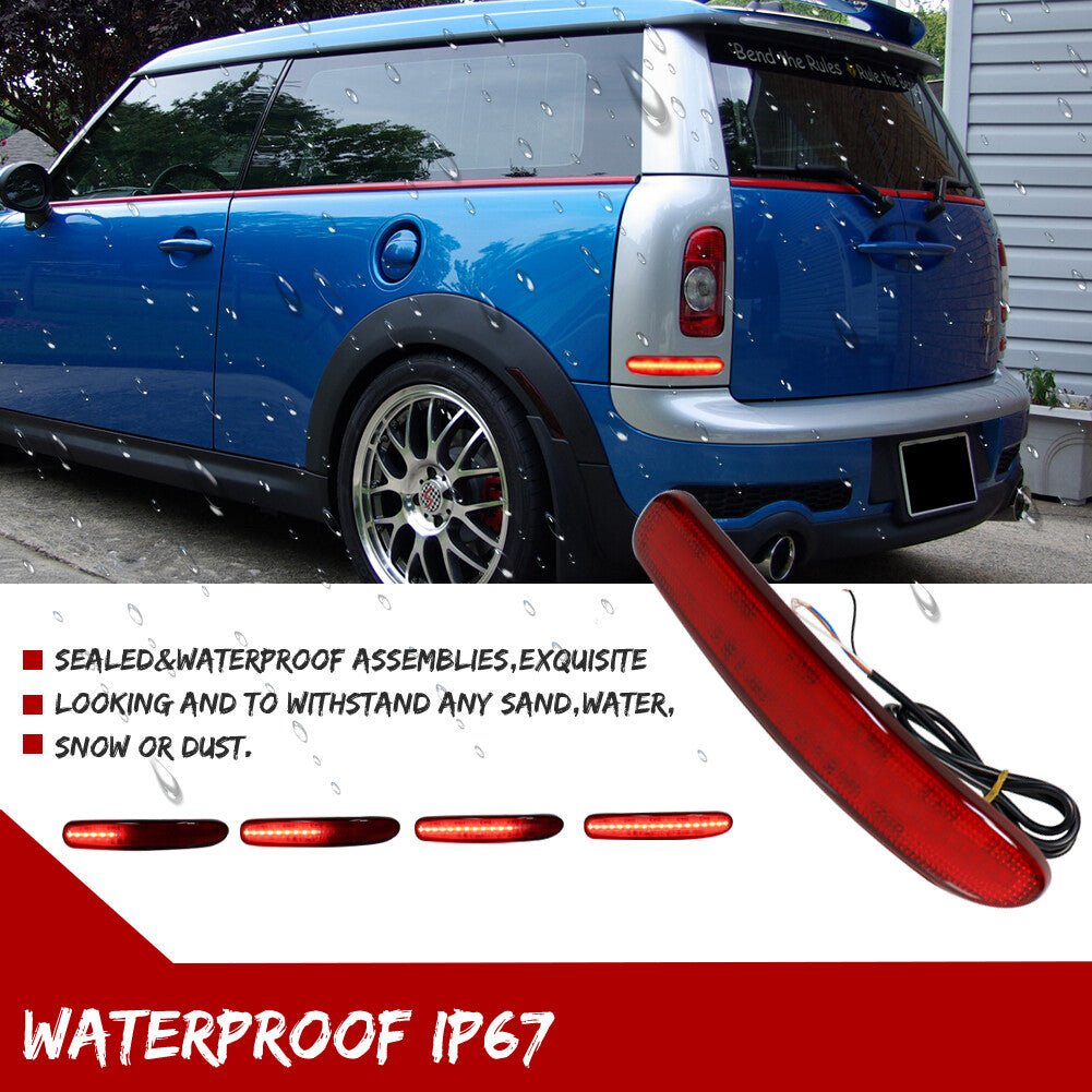 2-Pack Red Lens LED Bumper Reflector Rear Lights for 08-14 for Mini Cooper Clubman R55
