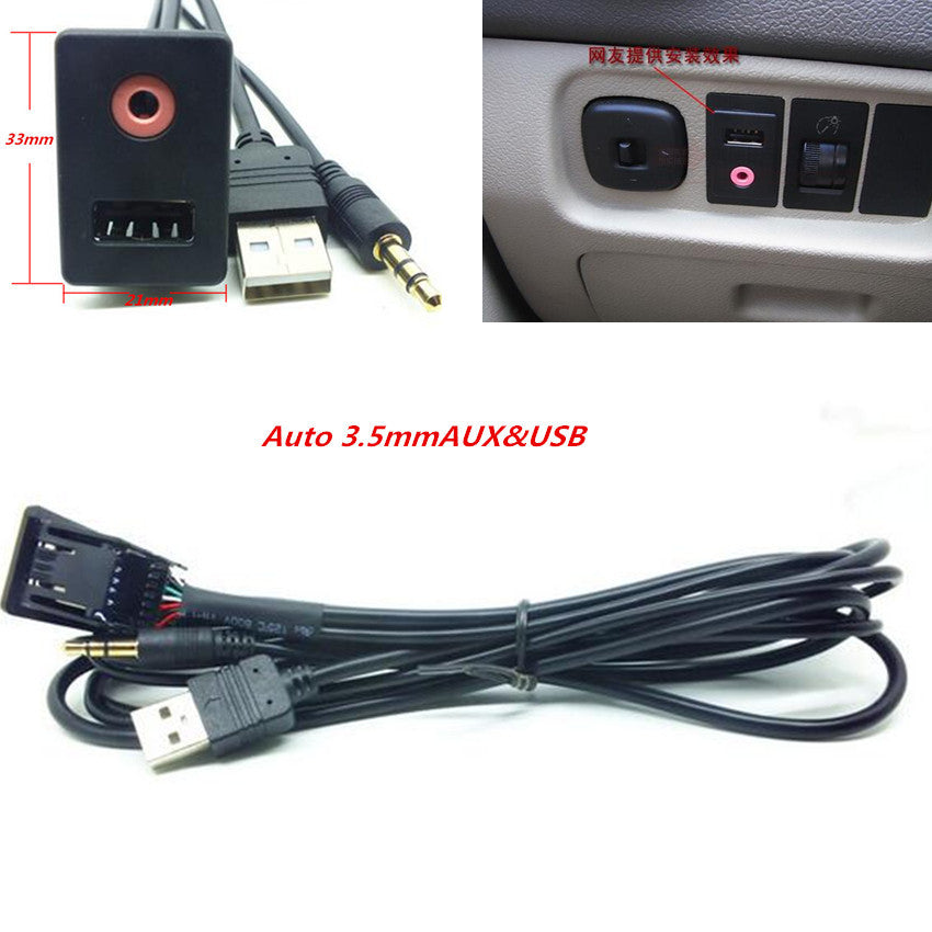 AUTO Mount Mounting Adapter Panel Input 3.5mm USB AUX Headphone Male Jack Flush