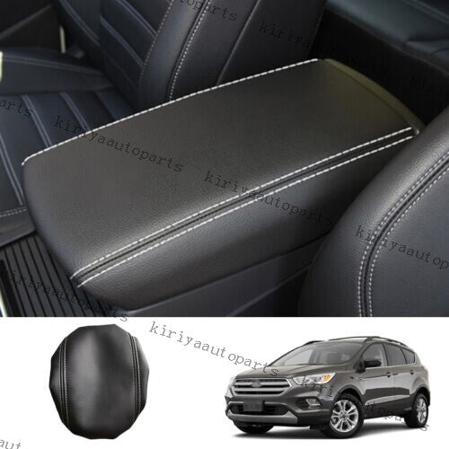 Black Leather Middle Console Armrest Box Cover Trim for Ford Escape Kuga 2017-19