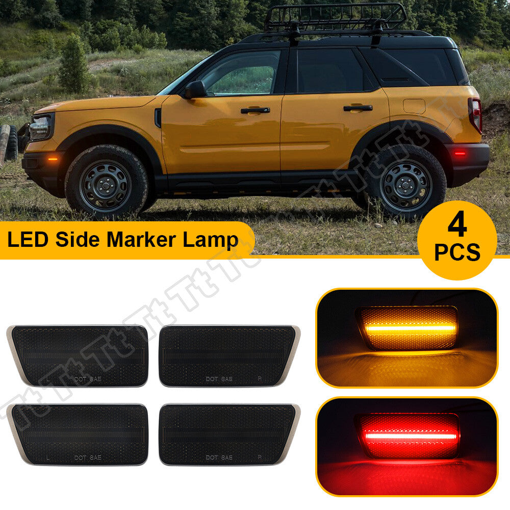 Smoked LED front and rear bumper side marker lights for 2021-24 for Ford for Mustang Sport 4-piece set