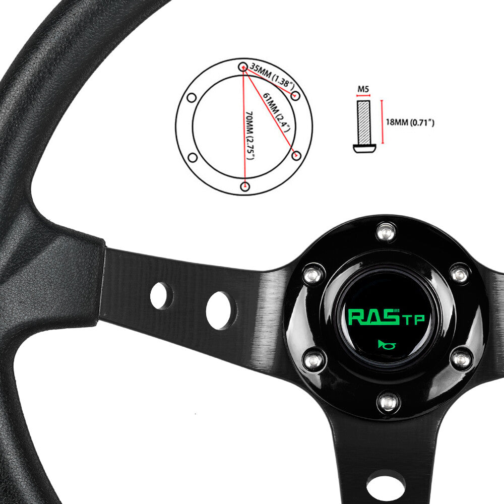14 6 Hole Drifting Racing Steering Wheel +Quick Release Adapter Black Aluminum