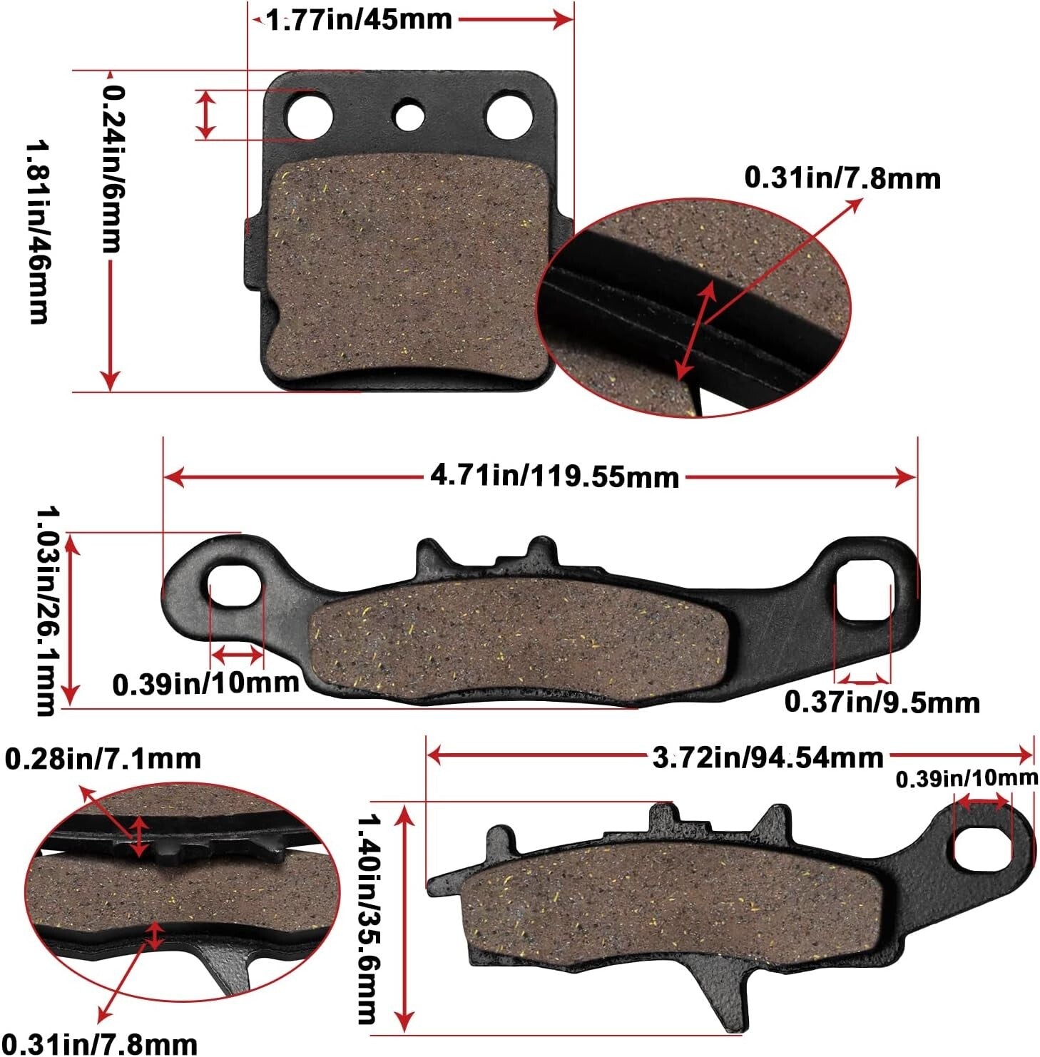 Front and Rear Brake Pads for Kawasaki KFX 450R KFX450R KSF450 2008 2009 2010
